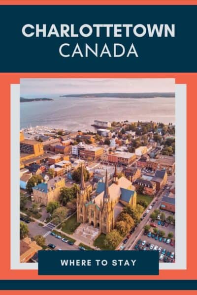 Aerial view of Charlottetown, looking down on the cathedral.