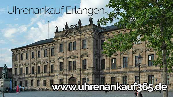 Das Foto zeigt: Markgräfisches Schloss in Erlangen und enthält den Text Uhrenankauf Erlangen