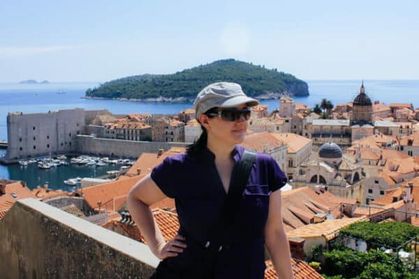 Andrea overlooking Dubrovnik from the city walls.