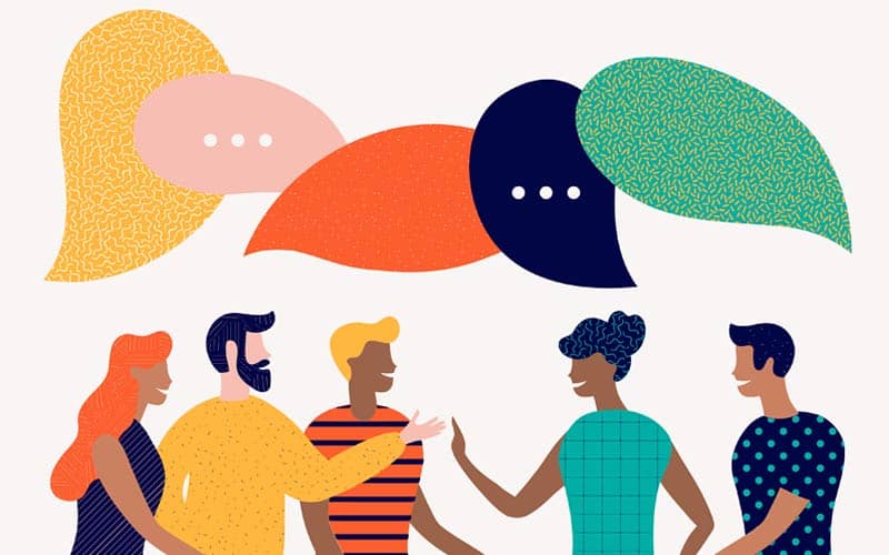 Of course everyone has an accent diverse people with speech bubbles