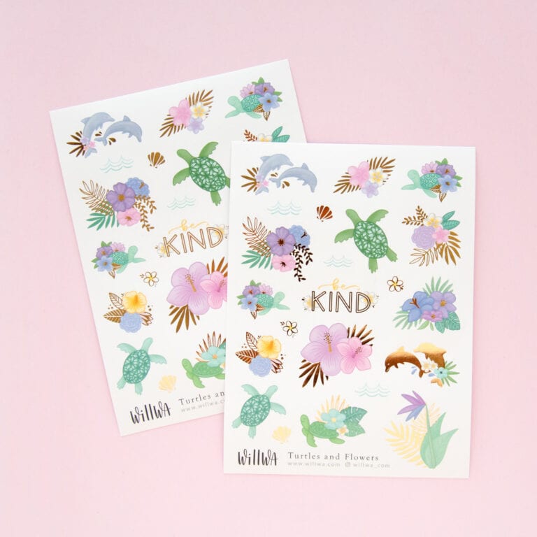 Sticker Sheet Turtles and Flowers