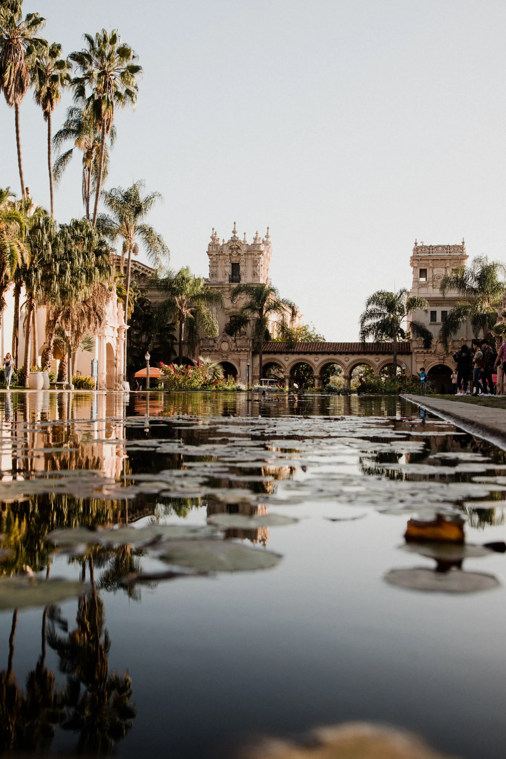 Balboa Park promenade from across a pond.