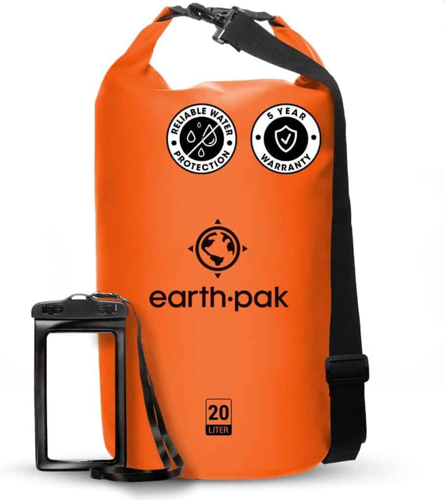 orange earth pak dry bag with waterproof phone case