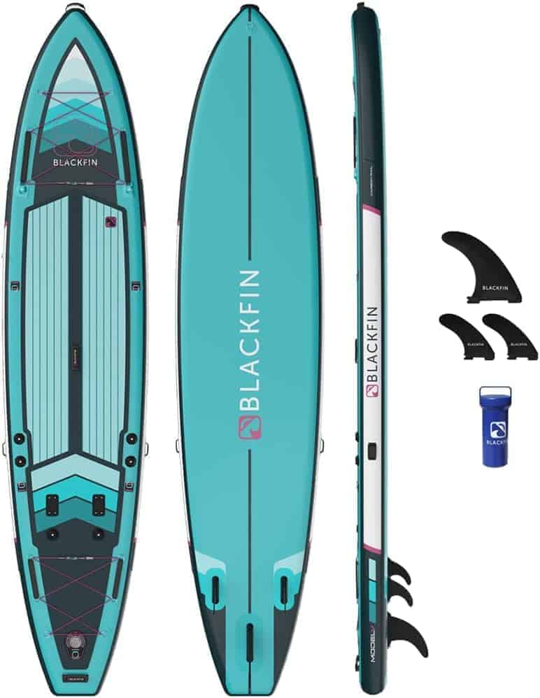 green-blue irocker blackfin model v inflatable paddle board