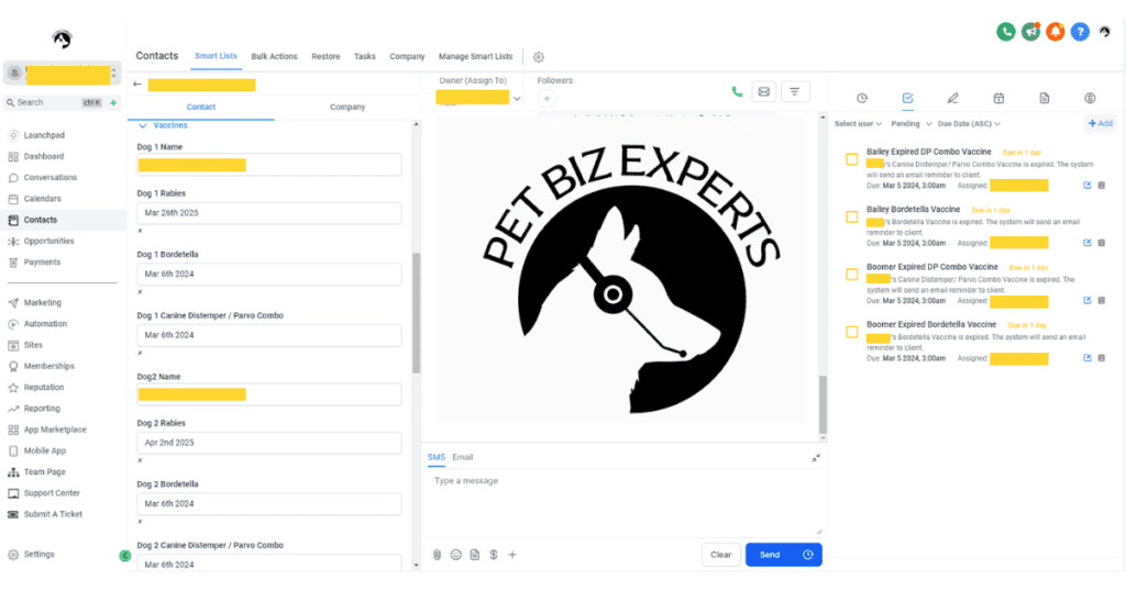 screenshot of pet biz experts crm vaccination records keeping