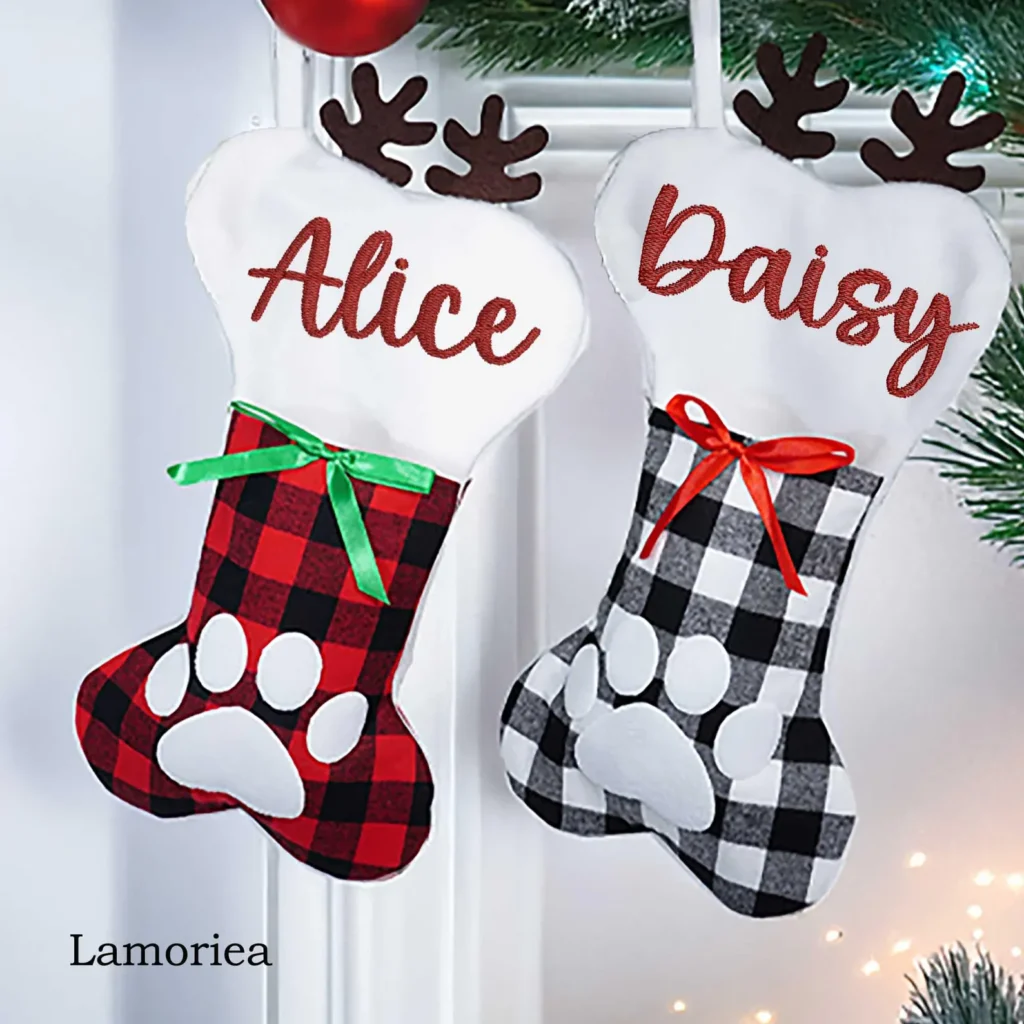 cute plaid christmas dog paw print stockings