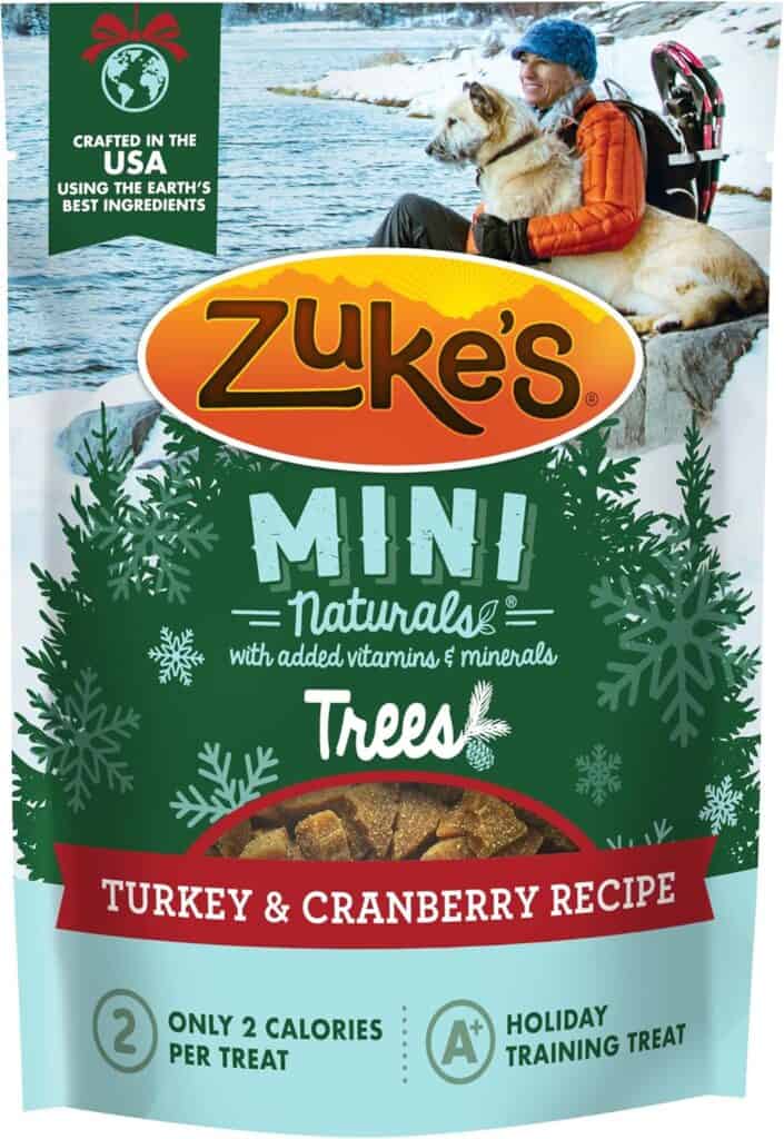 bag of zukes mini holiday dog treats turkey and cranberry trees