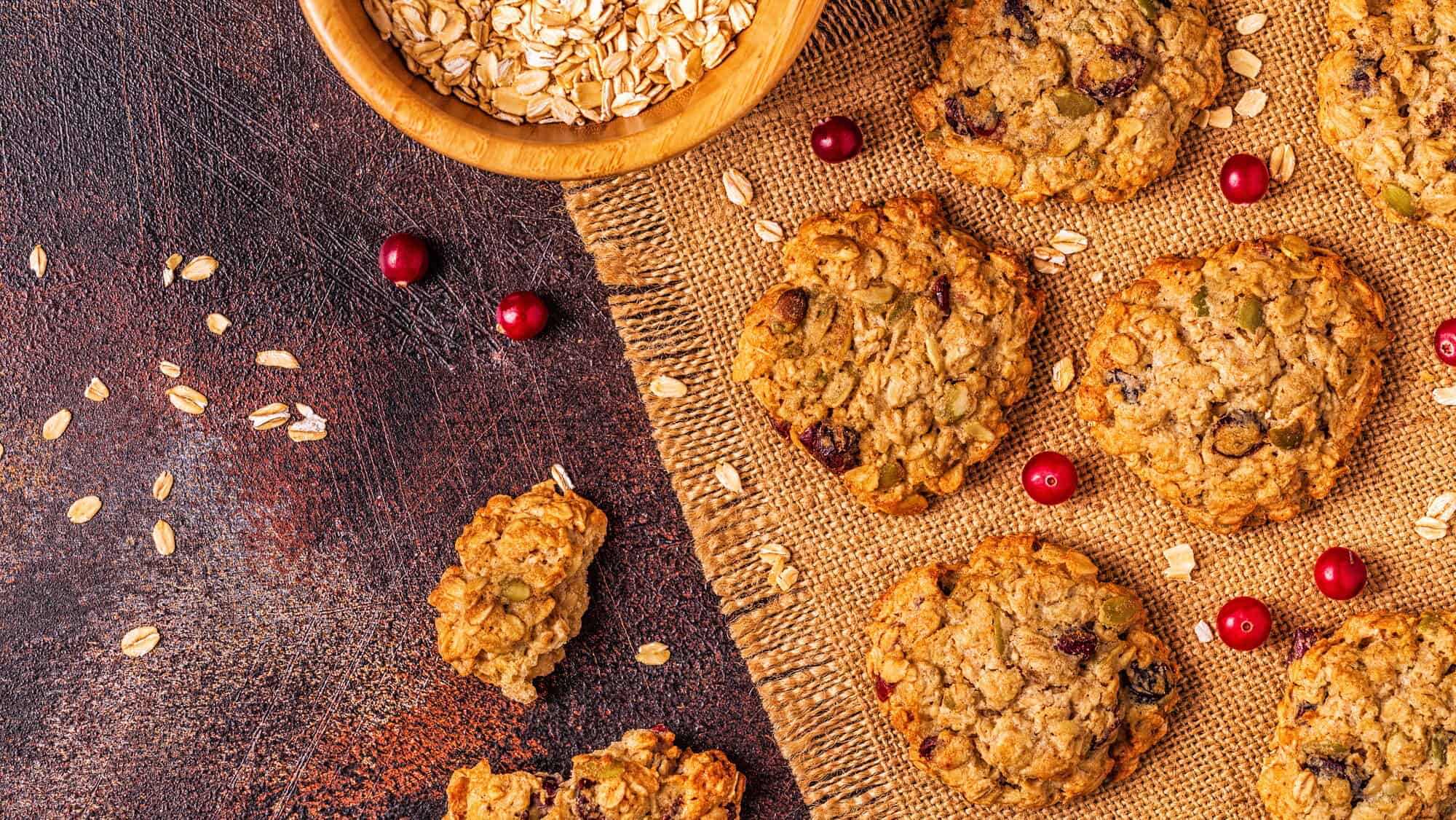 Homemade oatmeal cookies with cranberries and pumpkin seeds.