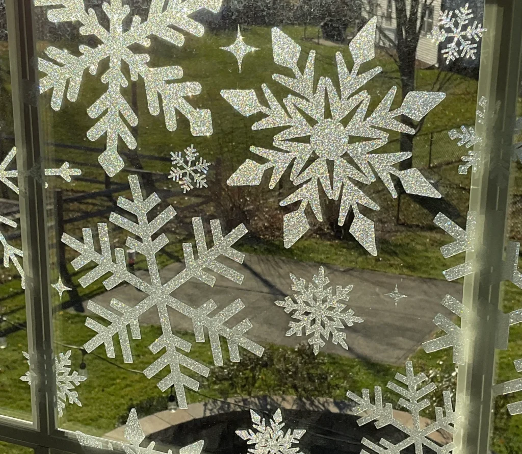 white snowflake window clings