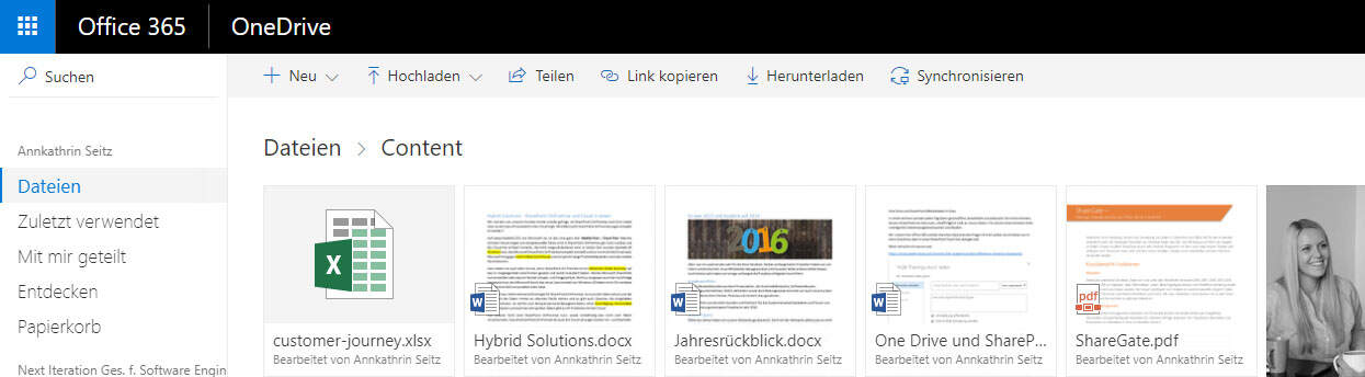 OneDrive for Business Oberfläche 