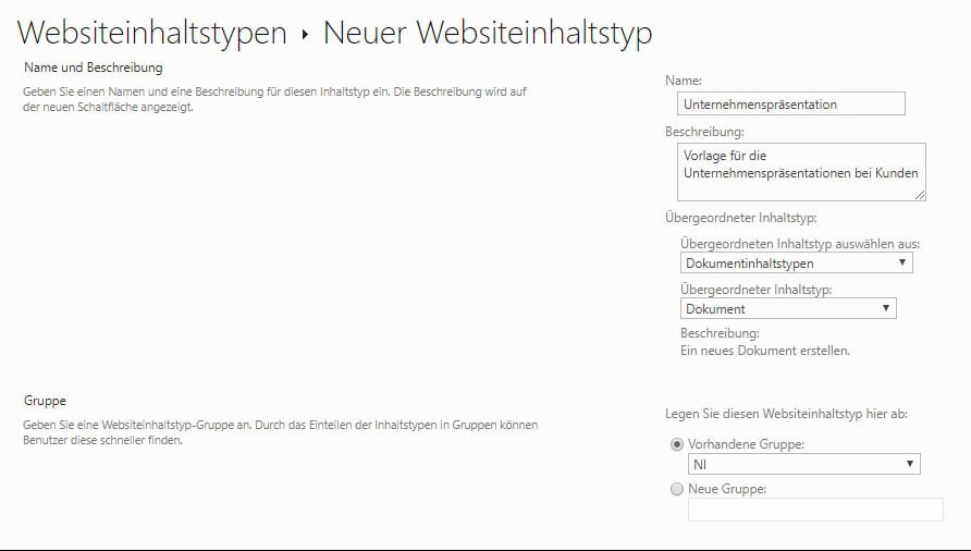 Vorlage Websiteinhaltstyp