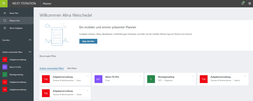 Microsoft Planner Oberfläche