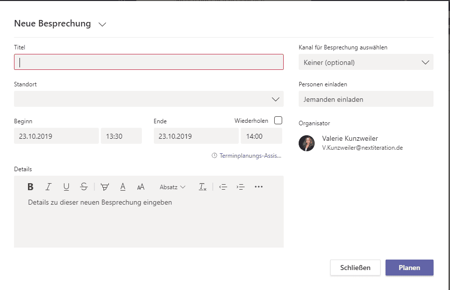 Microsoft Teams Besprechungen im Kalender planen