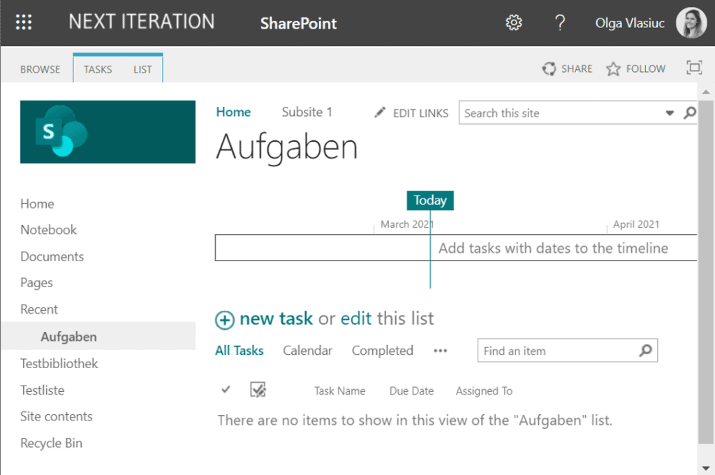 Die SharePoint Aufgaben App
