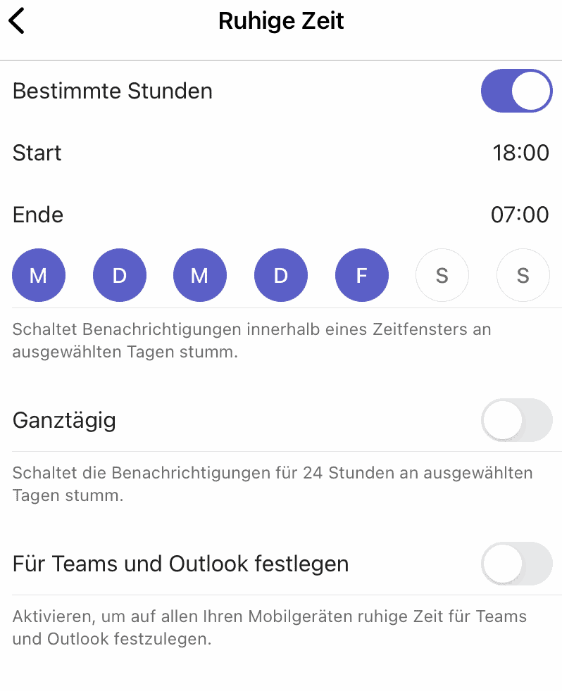 Ruhezeit Microsoft Teams Mobil