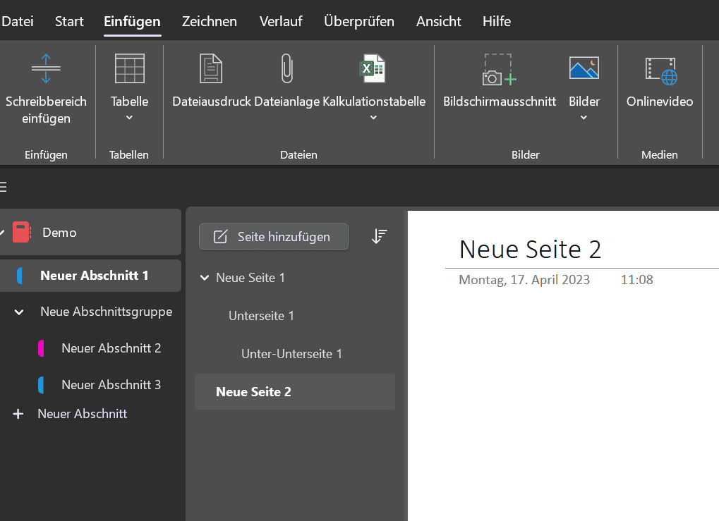 Aufbau und Struktur von Microsoft OneNote