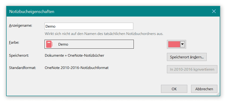 OneNote Notizbuch umbenennen