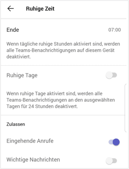 Ruhezeiten in Microsoft Teams