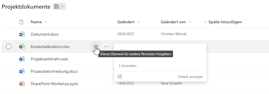 Teilen Funktion in Microsoft SharePoint