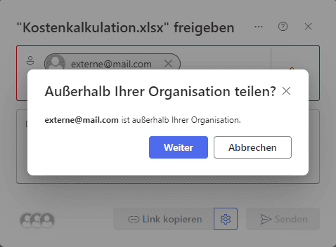 Dateien außerhalb der Organisation teilen