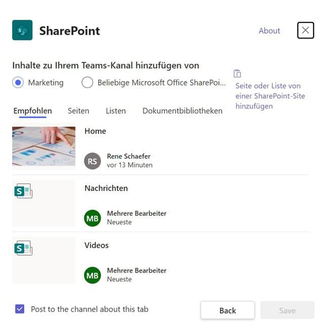 Microsoft Teams Inhalte zu Teams-Kanal hinzufügen