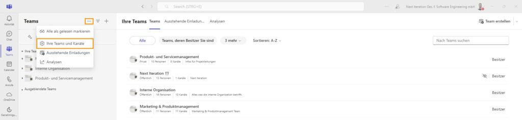Übersicht zur Verwaltung von Teams und Kanälen in Microsoft Teams