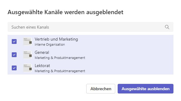 Microsoft Teams ausgewählte Kanäle ausblenden