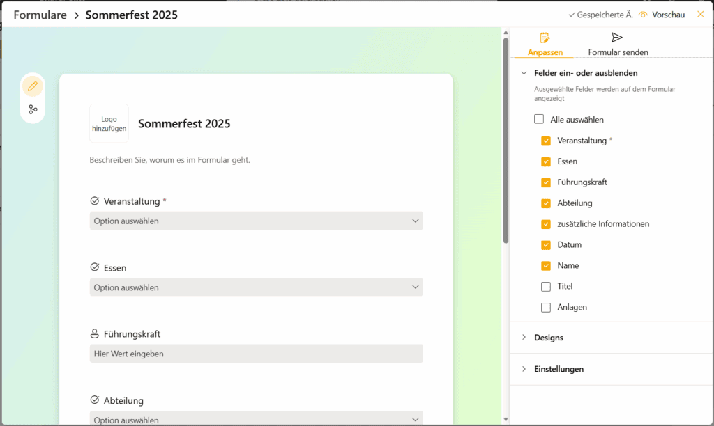 Beispiel Formulare in Microsofts Lists erstellen