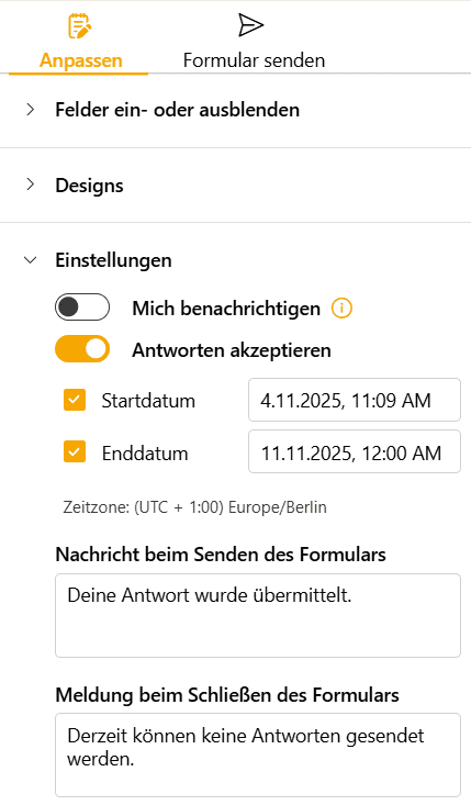 Einstellungsmöglichkeiten von Microsoft Lists Formularen