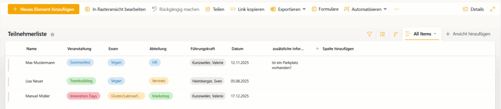 Datensätze in Microsoft Lists