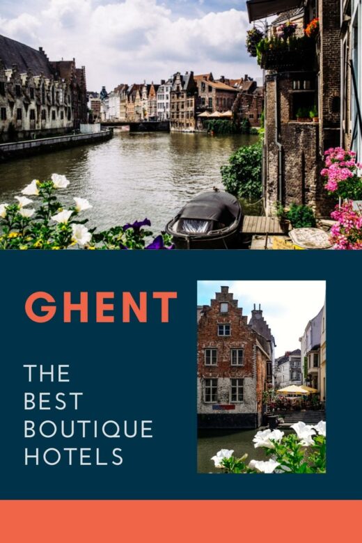 Ghent's canals in spring, lined with flowers.