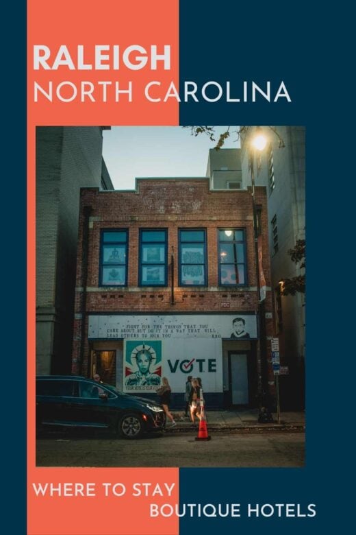 Converted warehouse with vote sign in Raleigh.