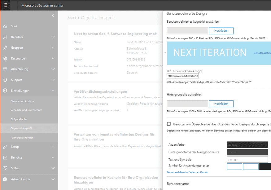 Microsoft 365 Admin Center - Logo anpassen