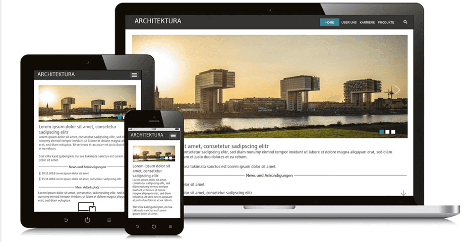 Modernes responstives Intranet auf der Basis von Microsoft 365 und SharePoint. Durch Änderungen des Designs ist nicht mehr erkennbar, dass es sich um SharePoint handelt.