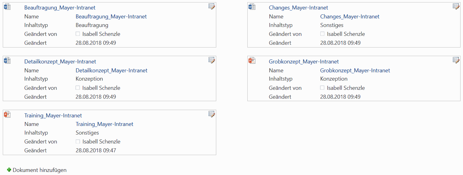 Formatvorlage Vorschaufenster zeigt Details zum Dokument