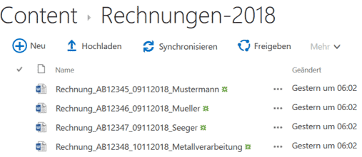 Physische Strukturierung der Rechnungsdokumente über Namensgebung