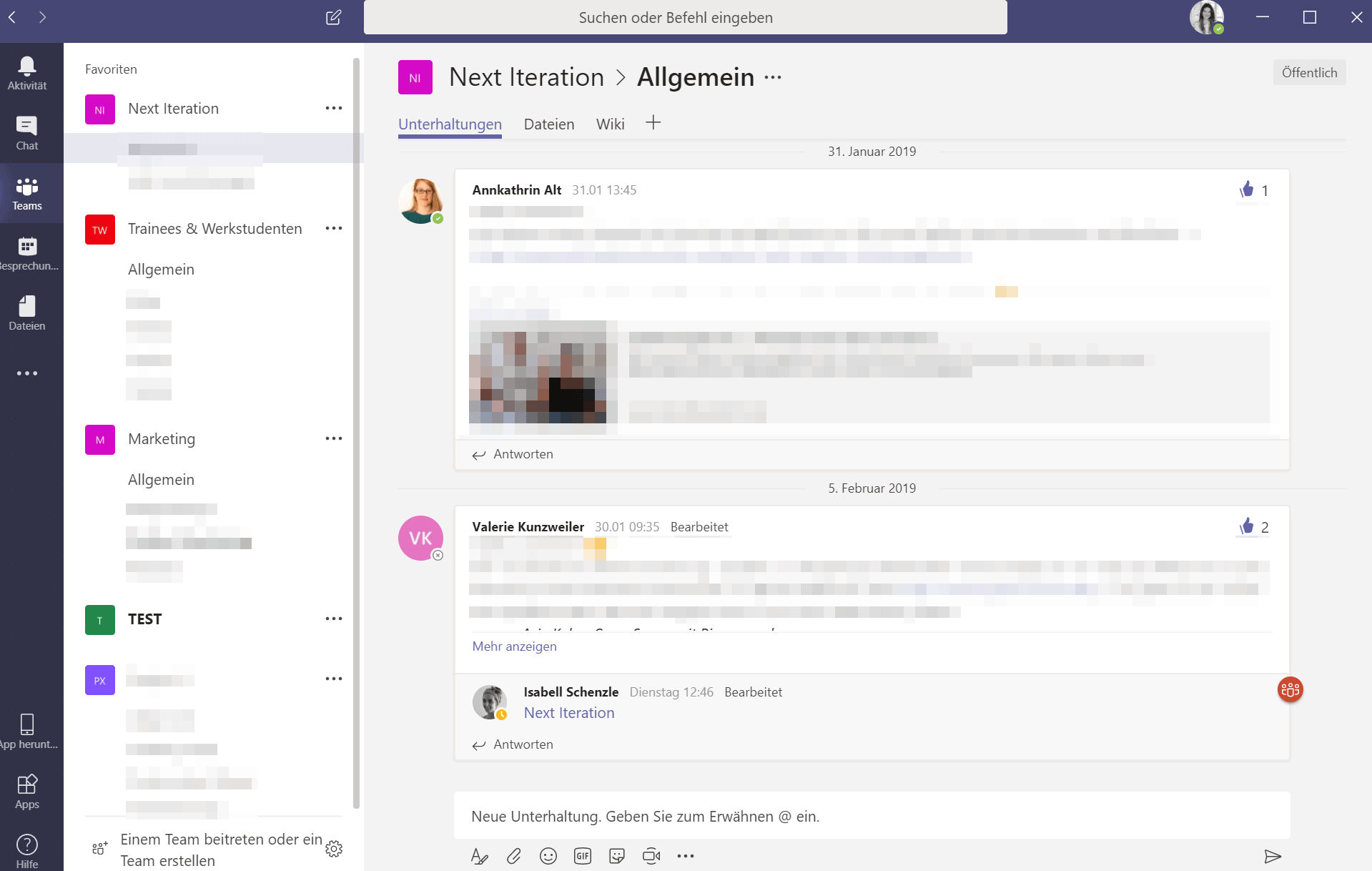 Microsoft Teams Oberfläche