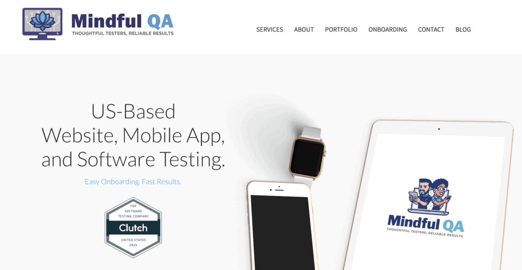 Mindful QA homepage: US-based website, mobile-app, and software testing