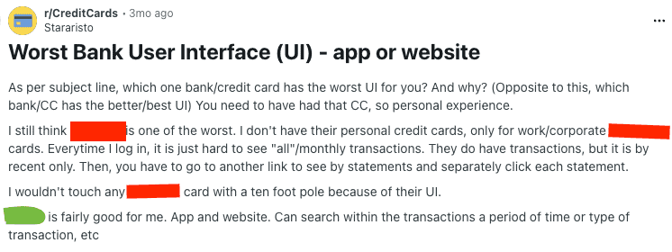 Discussion about bank user interfaces