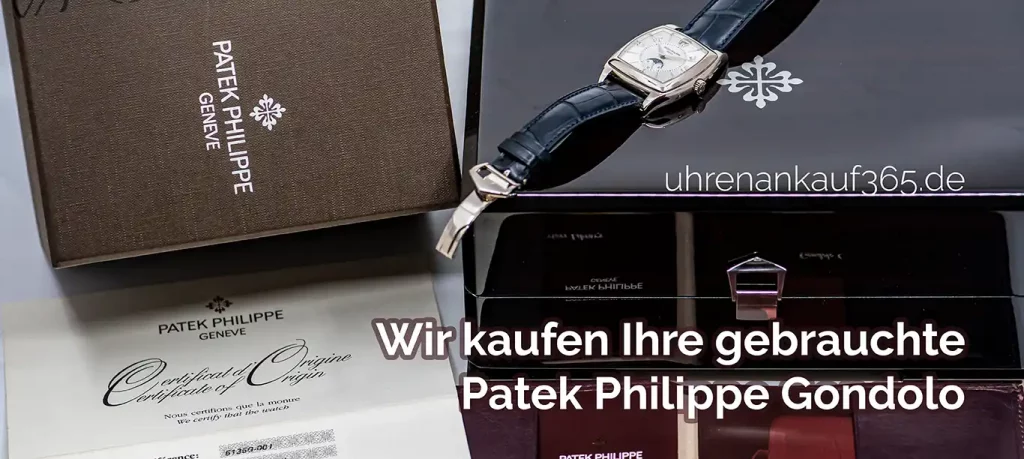 Foto einer Gondolo aus einem Uhrenankauf. Die Uhr liegt auf der Original-Box.