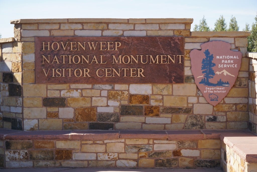 Hovenweep National Monument visitors center front sign.