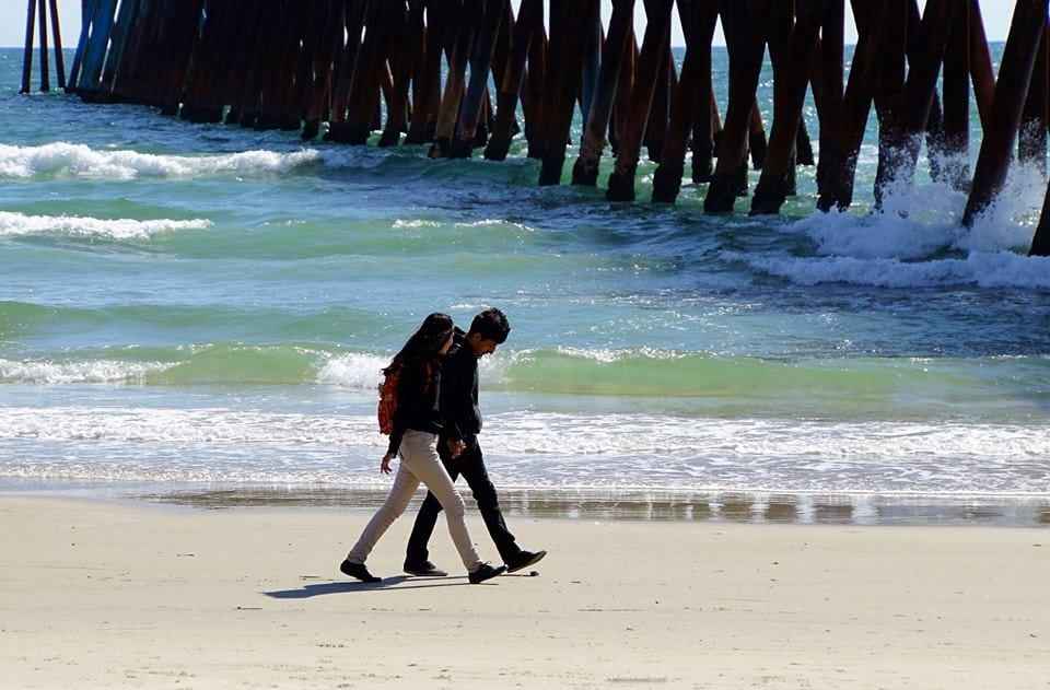 lovers walk Romantic Shores Of Rosarito Beach