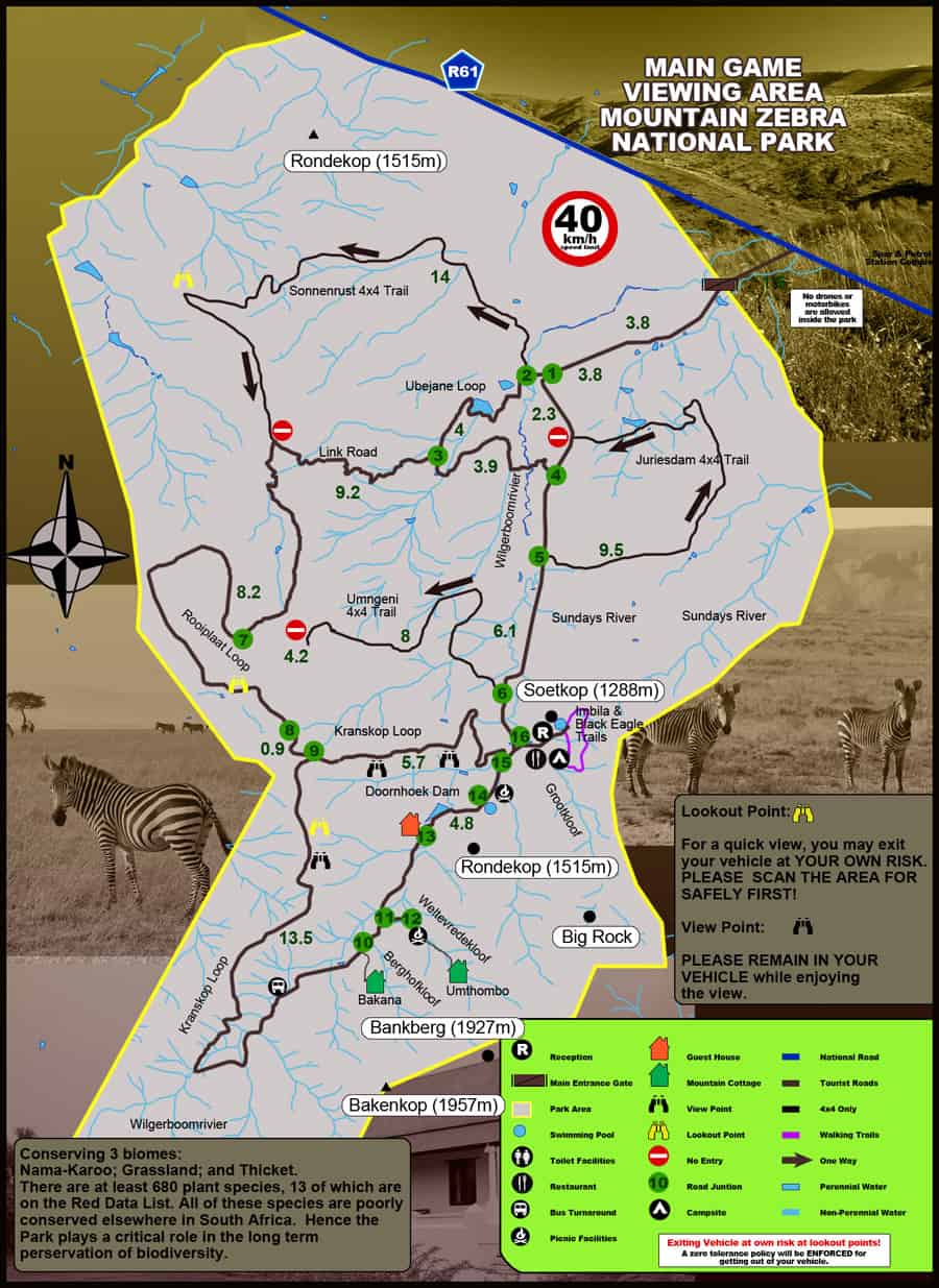 Big 5 Mountain Zebra Photographic Safari Tour 10 Mountain Zebra park map