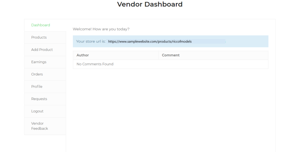 Vendor Dashboard Before