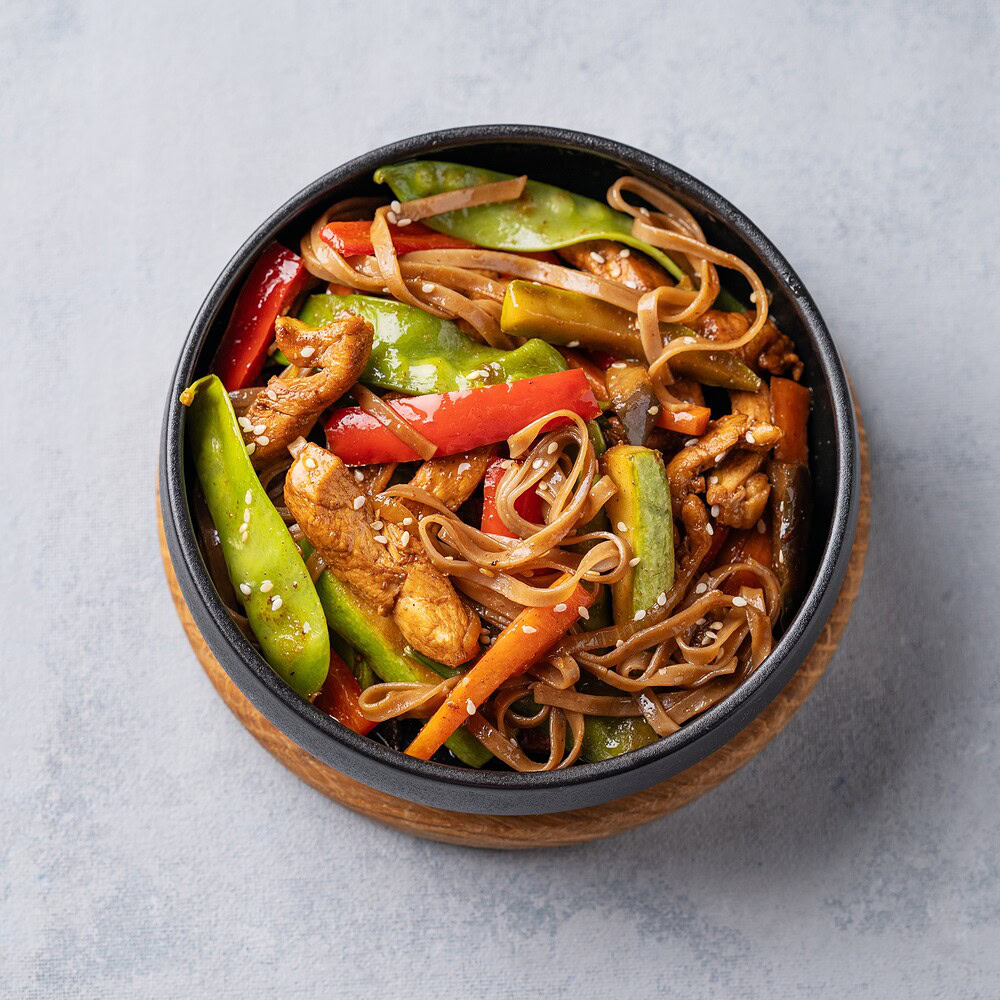 Asian Sticky Pork with Steamed Greens and Buckwheat Soba Noodles