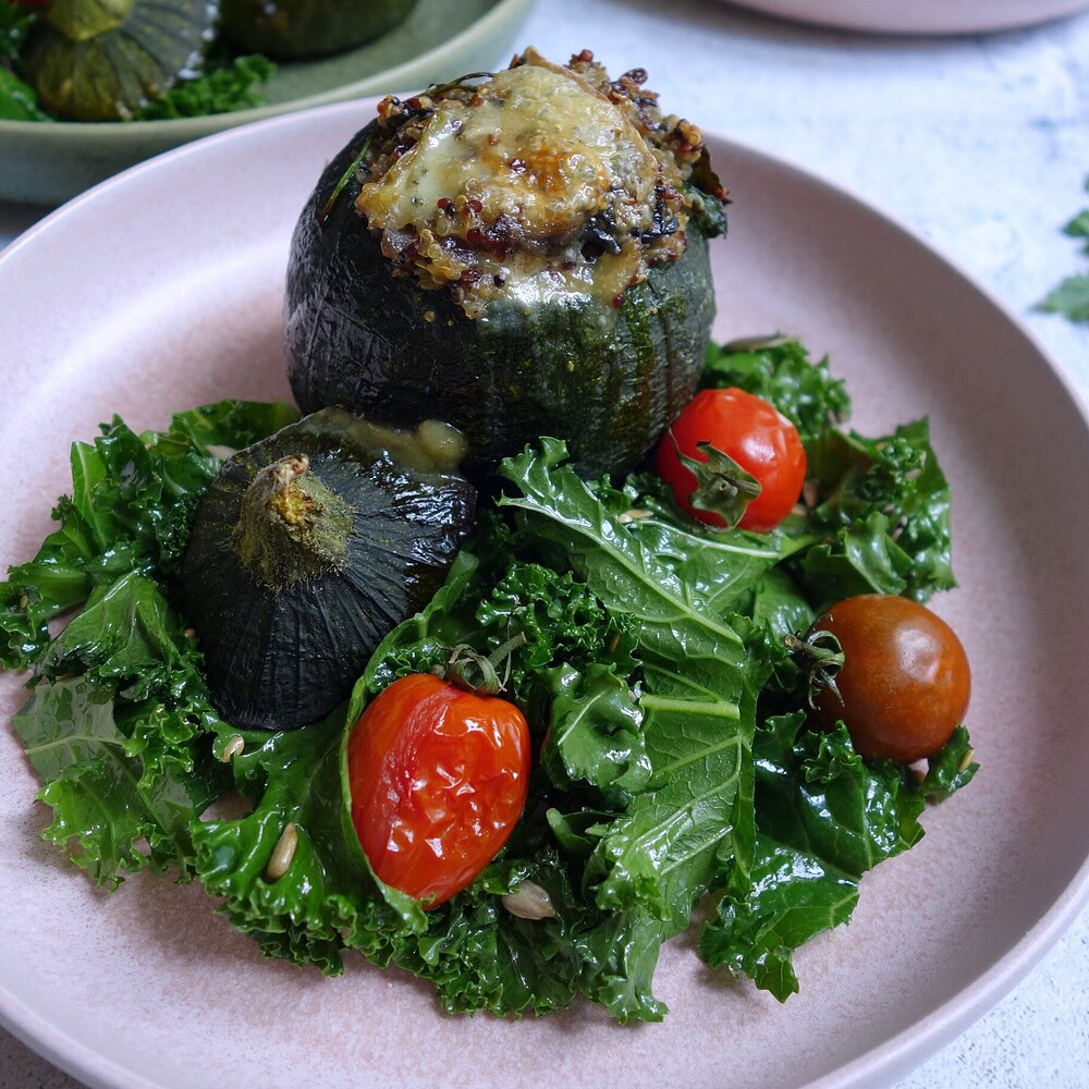 Cheesy stuffed round courgettes