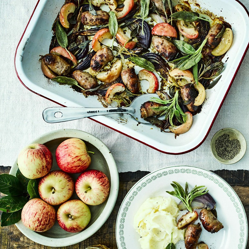 Gala Apple and Sausage Tray Bake