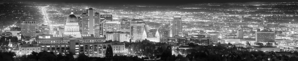 Salt Lake City black and white panoramic picture, USA.