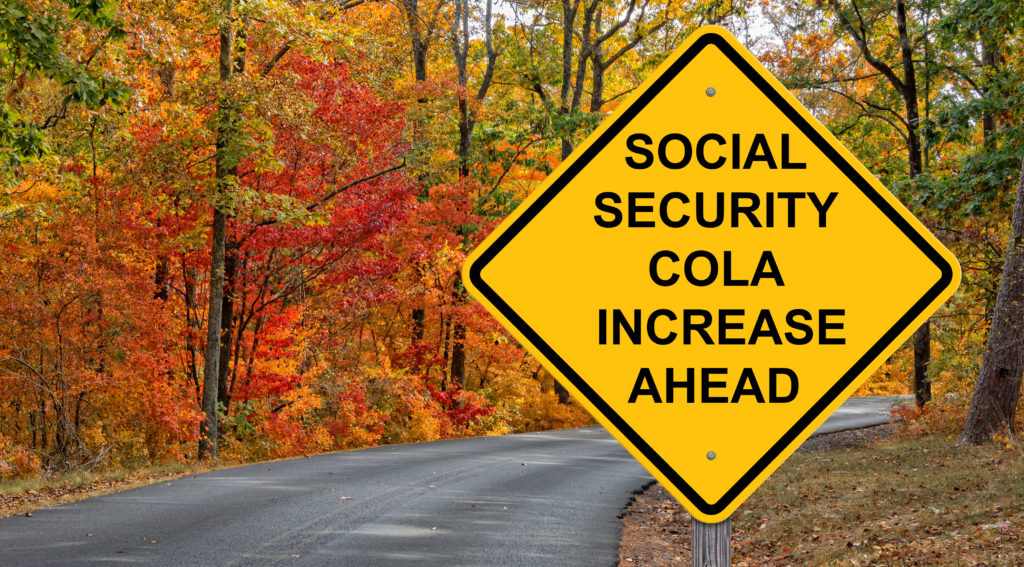Benefits Increase, Social Security Cola Increase Ahead Caution Sign - Autumn Background