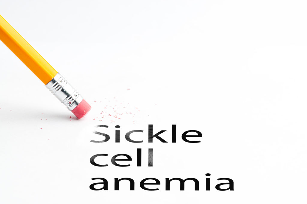Closeup of pencil eraser and black sickle cell anemia text. Sickle cell anemia. Pencil with eraser.